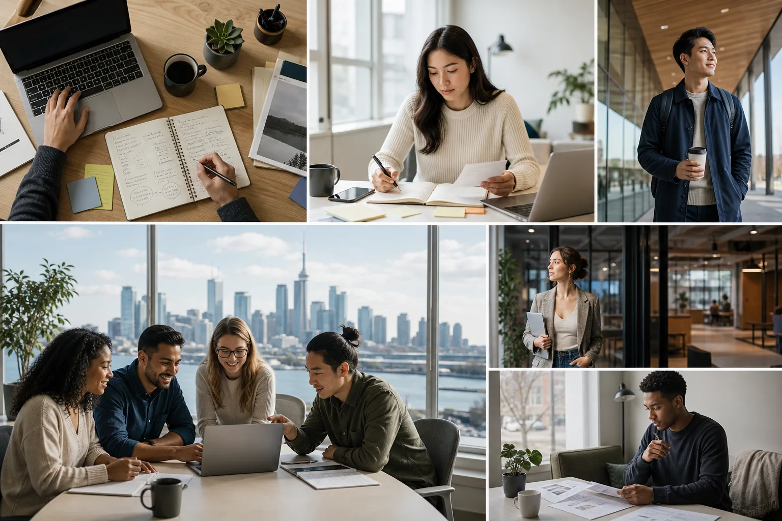 Graduate calmly reviewing a practical career action plan at a desk